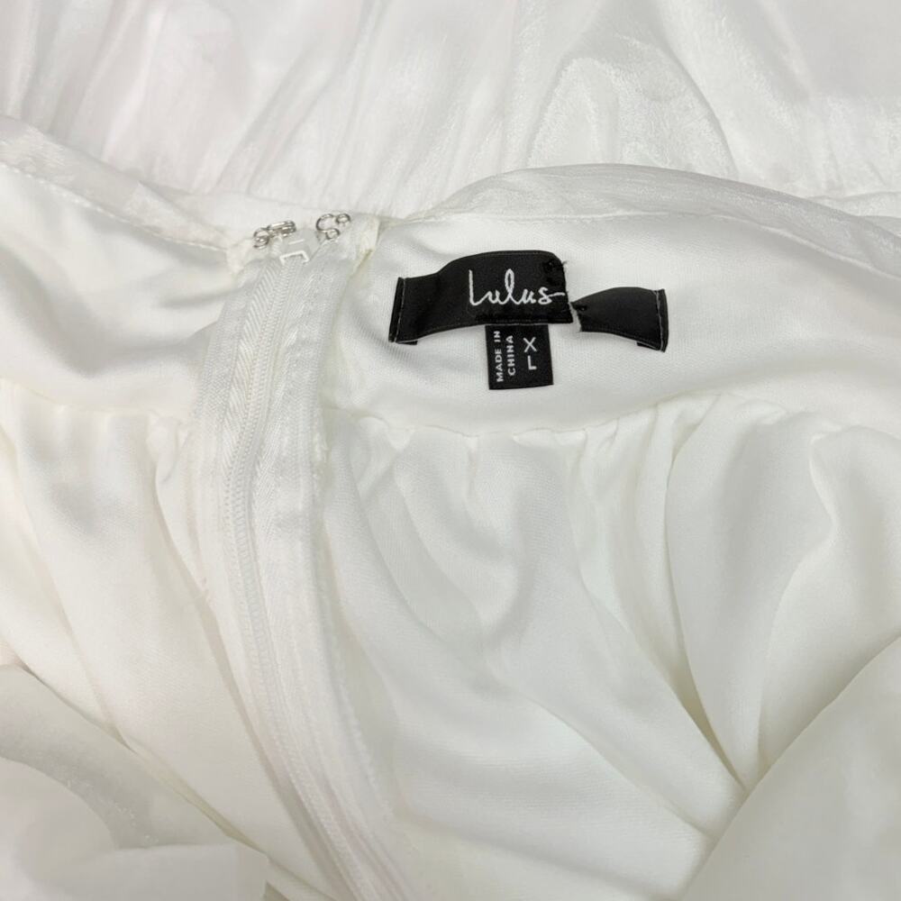 Lulus Ethereal Arrival White Puff Sleeve Tie-Back Chiffon Mini Dress size XL - Picture 2 of 6